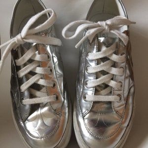 Coach silver metallic leather monogrammed sneakers Bellah sz 6 rare